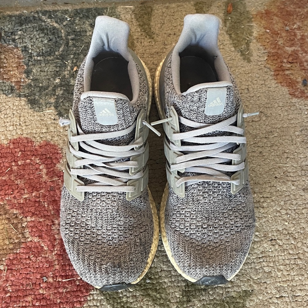 Adidas Gray and Cream Knit Running Shoes